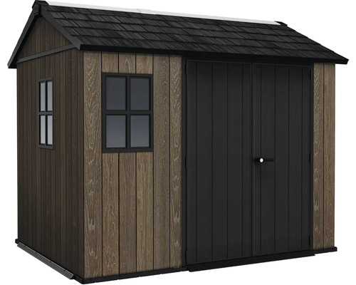 Zahradní domek s dvoukřídlými dveřmi a okny