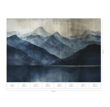 Fototapeta s motivem hor a jezera, skládající se z osmi panelů, celková velikost 400 cm x 270 cm