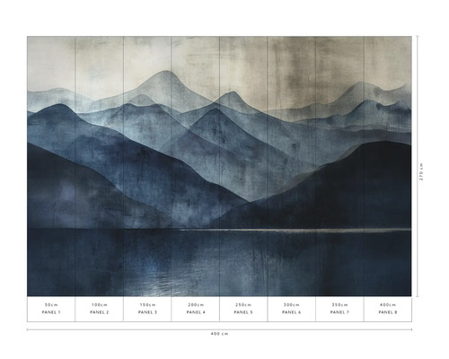 Fototapeta s motivem hor a jezera, skládající se z osmi panelů, celková velikost 400 cm x 270 cm