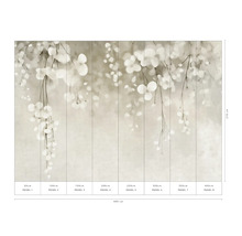 Nástěnná malba s květinovým motivem a údaji o velikosti