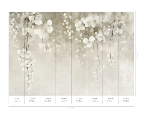 Nástěnná malba s květinovým motivem a údaji o velikosti