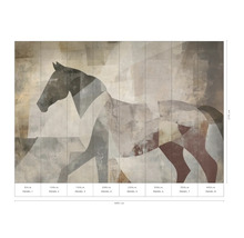 Nástěnná malba s abstraktním motivem koně, skládající se z osmi panelů