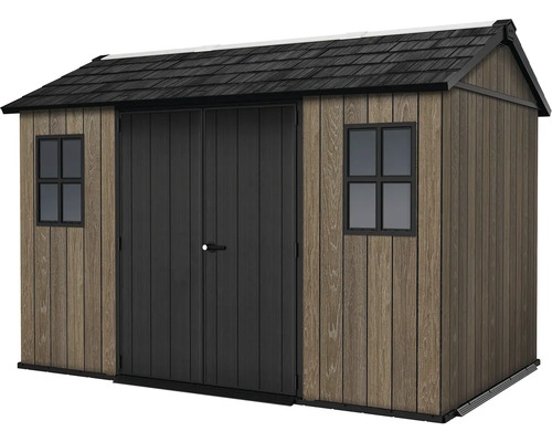 Zahradní bouda s dvoukřídlými dveřmi a okny