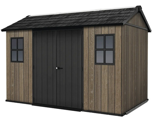 Zahradní bouda s dvoukřídlými dveřmi a okny