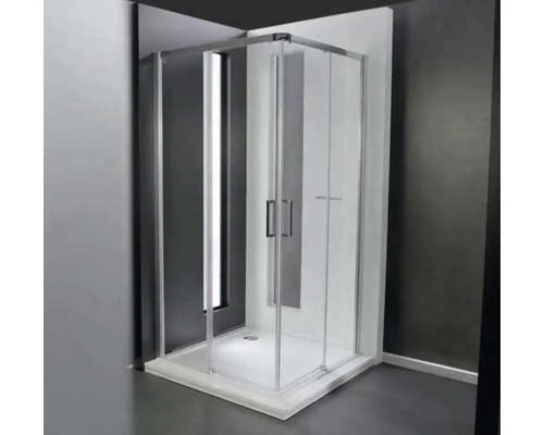 Rohová sprcha se skleněnými stěnami a posuvnými dveřmi