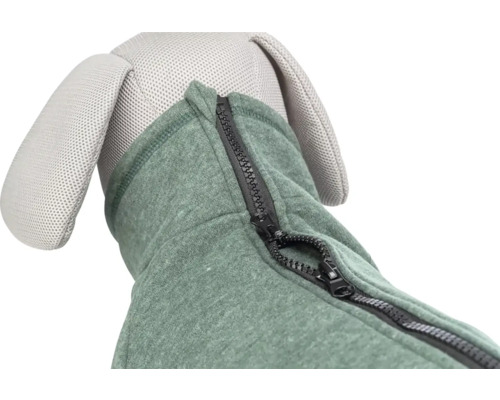 Zelená psí bunda s detailem zipu