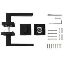 Sada dveřního kování s klikou, čtyřhranem a upevňovacím materiálem