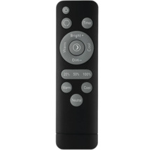 Černý dálkový ovladač s tlačítky pro zapnutí a vypnutí, časovač, jas, funkci stmívání a teplotu barev