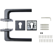 Sada kliky ke dveřím s hranatou rozetou a montážním materiálem