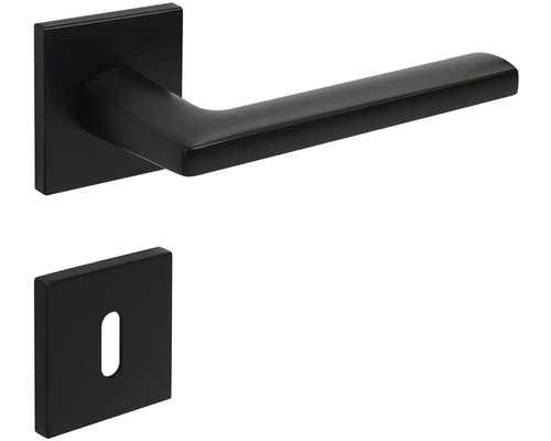 Sada kliky ke dveřím s hranatou rozetou a krytkou klíčové dírky