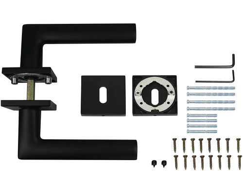 Černá sada kliky dveří s upevňovacím materiálem pro interiérové dveře