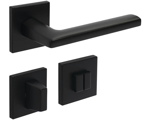 Sada kliky ke dveřím s hranatou rozetou a otočným knoflíkem