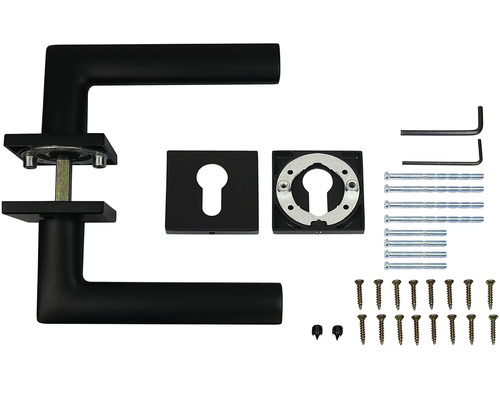 Sada kliky ke dveřím se čtvercovou rozetou a montážním materiálem