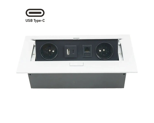 Stolní připojovací box s USB typ C konektorem, zásuvkami a síťovým připojením