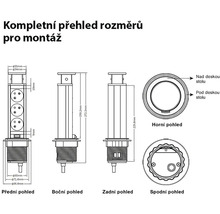 Kompletní přehled rozměrů pro montáž.