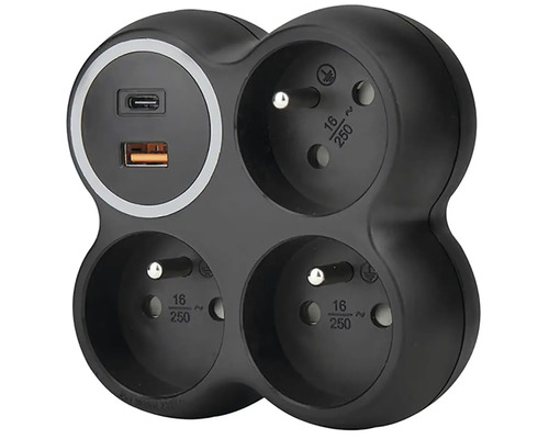 Napájecí lišta se čtyřmi zásuvkami a dvěma porty USB