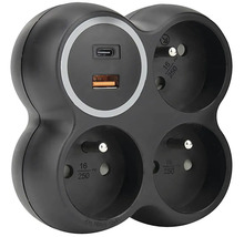 Černá zásuvková lišta s USB porty