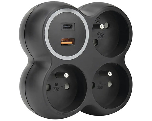 Černá zásuvková lišta s USB porty