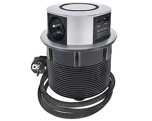 Zapuštěná zásuvková jednotka s USB porty a napájecím kabelem