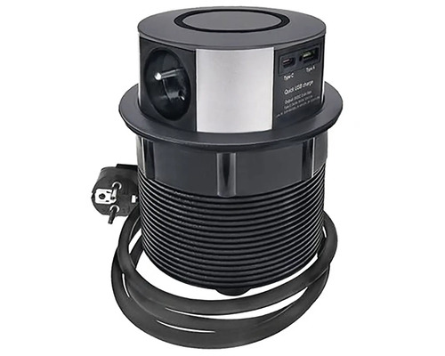 Zapuštěná zásuvková lišta s USB porty a napájecím kabelem