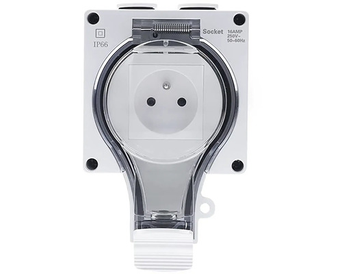 Zásuvka s ochranným kontaktem s výklopným víkem pro venkovní použití