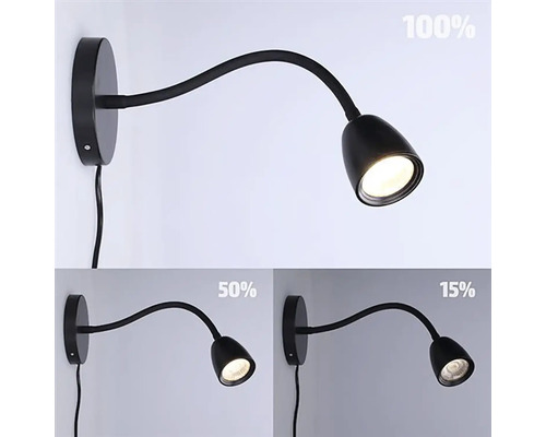 Nástěnné svítidlo s flexibilním ramenem a různou úrovní jasu