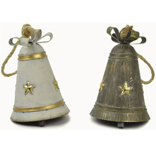 Dva ozdobné zvony s hvězdami a jutovým lanem k zavěšení