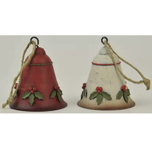 Dva dekorativní vánoční zvonky s motivem cesmíny a závěsnou šňůrou