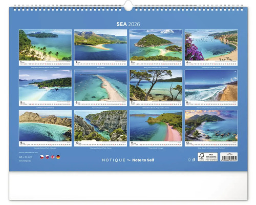 Nástěnný kalendář Moře 2026 s různými mořskými scenériemi