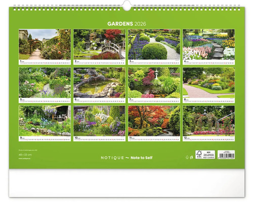 Zahradní kalendář 2026 s dvanácti různými zahradními motivy