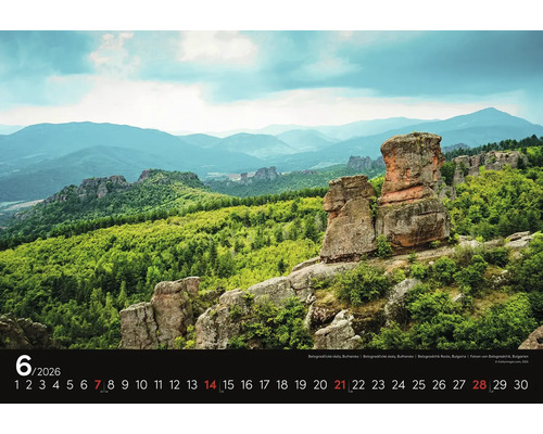 List kalendáře s výhledem na skály Belogradčik, Bulharsko