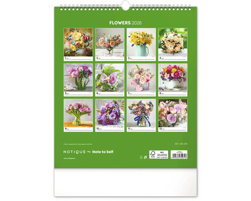 Květinový kalendář 2026 s dvanácti různými květinovými aranžmá