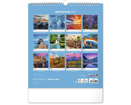 Nástěnný kalendář Notique Inspiration 2026 s motivy krajiny
