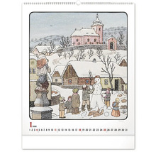 Nástěnný kalendář se zimním motivem vesnice