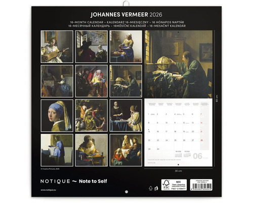 Kalendář Johannes Vermeer 2026 s malbami umělce