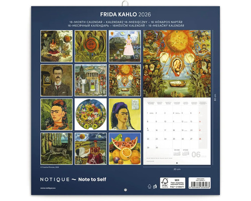 Kalendář Frida Kahlo pro rok 2026 se 16 měsíci a různými malbami