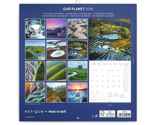 Náš planetární nástěnný kalendář 2026 s šestnácti měsíčními přehledy a fotografiemi přírody