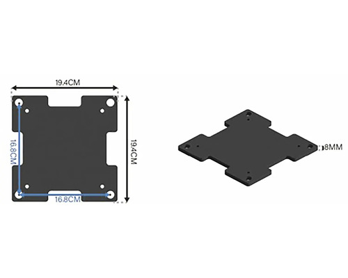 Obrázek montážní desky o rozměrech 19,4 x 19,4 cm a velikosti otvoru 8 mm.