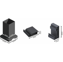 Obrázek produktu s rozměry pro sloupky plotu, krytku a držák.