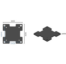 Obrázek montážní desky o rozměrech 16 x 16 cm s montážními otvory.