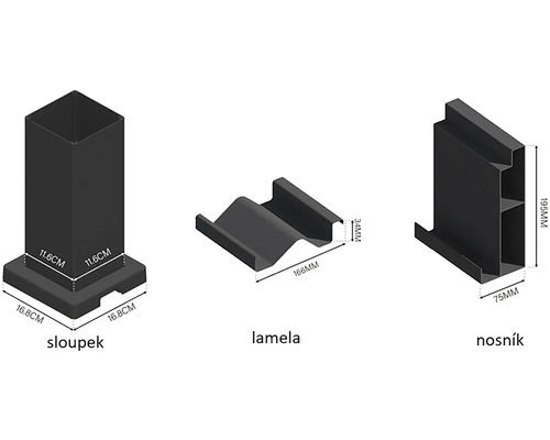 Ilustrace sloupku, lamely a nosníku s rozměry