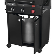 Plynový gril Chicago Next s otevřenými dvířky, zobrazuje plynovou láhev