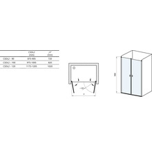 Technický nákres sprchy s rozměry