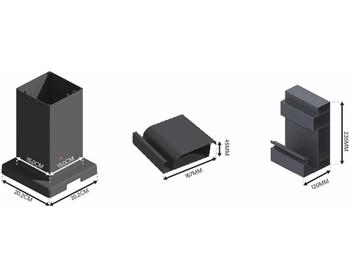 Obrázek produktu s rozměry pro různé komponenty.