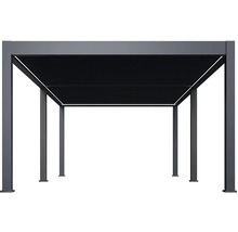 Samostatně stojící šedé terasové zastřešení s lamelovou střechou