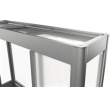 Detailní pohled na skleník s hliníkovým rámem a průsvitnými panely