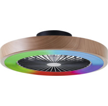 Stropní ventilátor s designem dřeva a barevným LED osvětlením