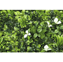 Umělý živý plot se zelenými listy a bílými květy