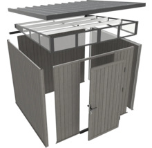 Rozložený pohled na zahradní domek s dveřmi, stěnami a střechou