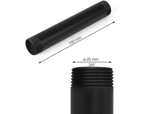Černá trubková vsuvka o rozměrech 150 mm délka a 25 mm průměr